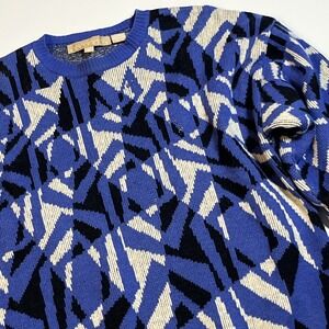 Vtg Perry Ellis Portfolio Geometric 100% Lambswool Knit Sweater Sz M Gramp Core